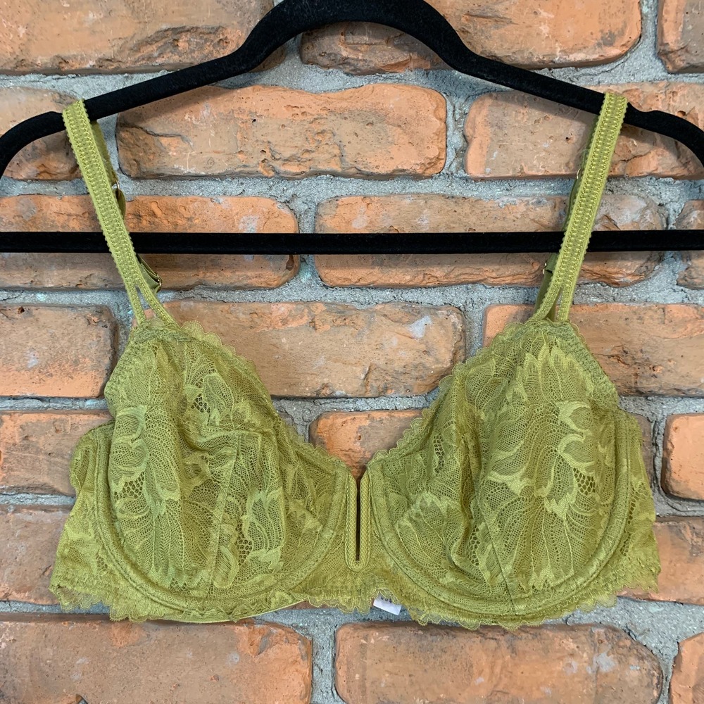 Auden Women's Lace Unlined Balconette Coverage Underwire Bra Green - Size 34D